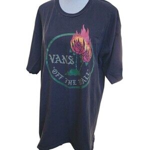 VANS Off The Wall Flaming Roses Black T-shirt Size XL